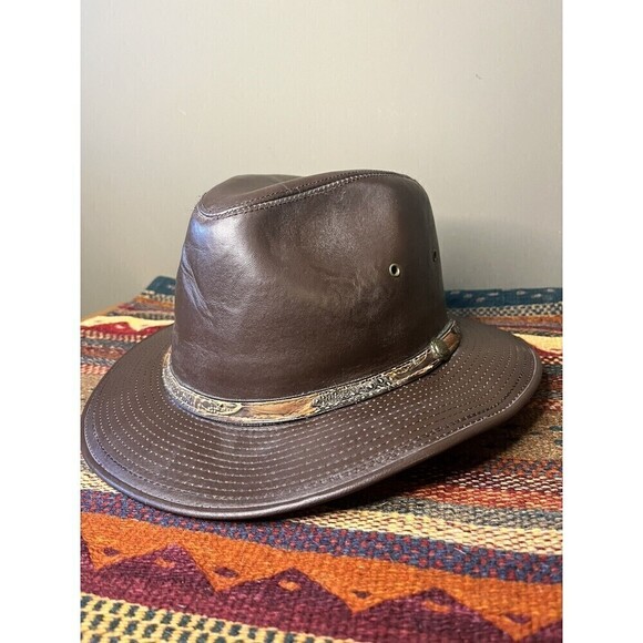 Vintage Dobbs Fitch Avenue Weekend RoundUp Western Hat Leather Quail USA Large - Picture 1 of 6